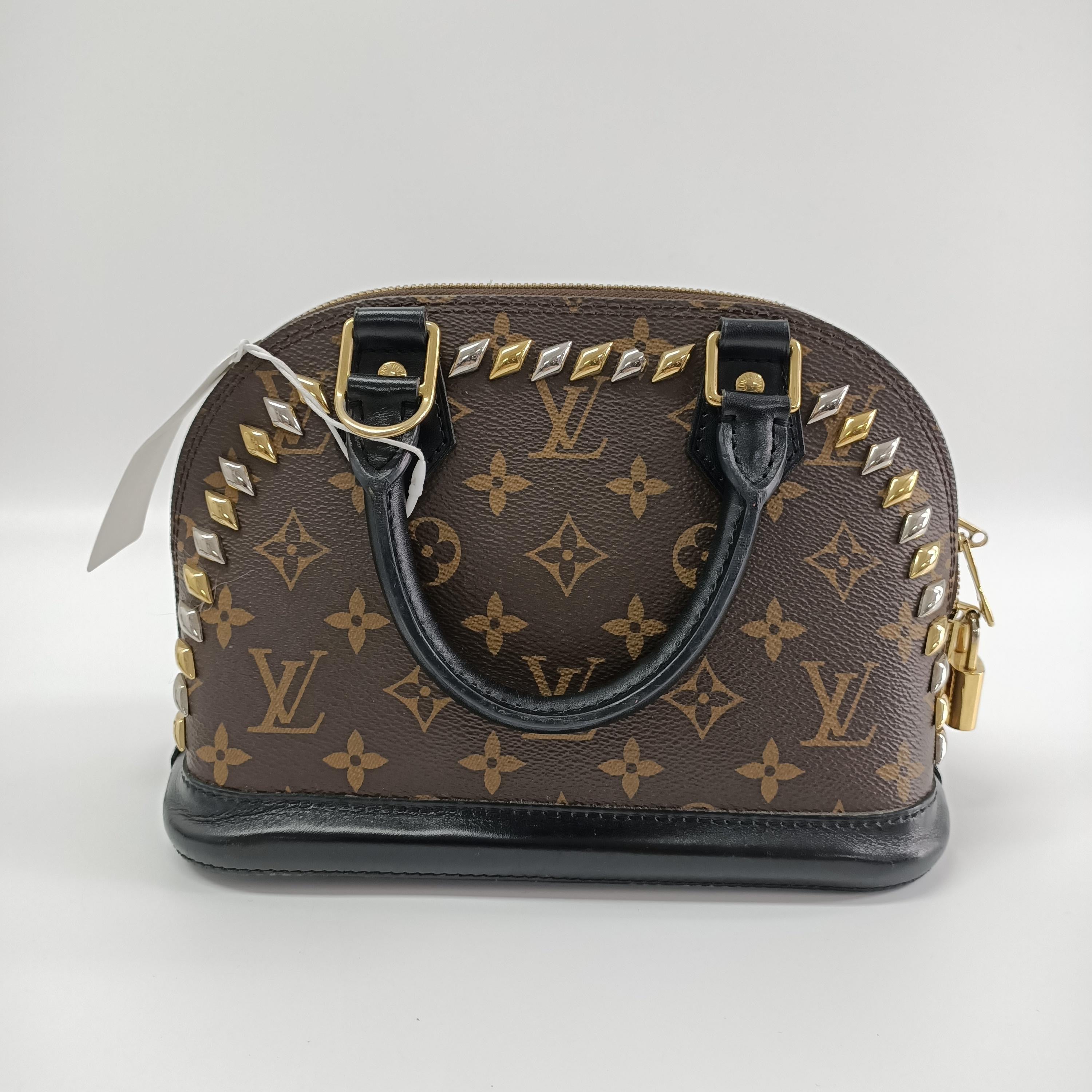 Louis Vuitton Womens Monogram Macassar Studded Alma PM Handbag