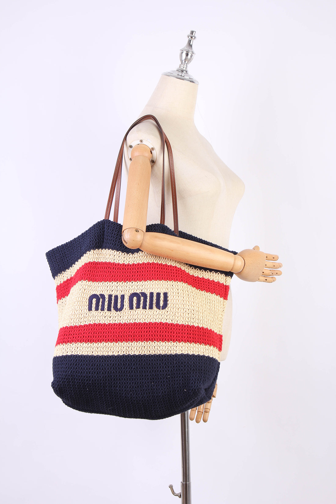 Raffia and Cotton Logo Tote Bag