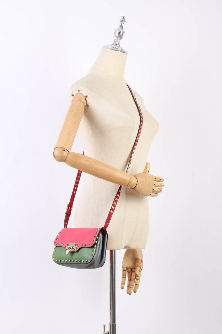 Tricolor Rockstud Flap Crossbody Bag