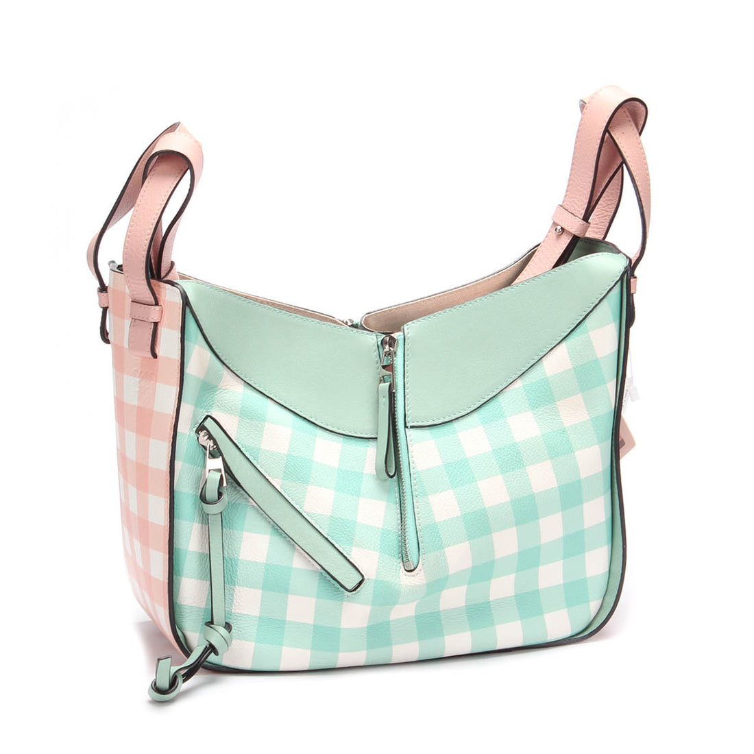 Pastel Gingham Print Leather Hammock Bag