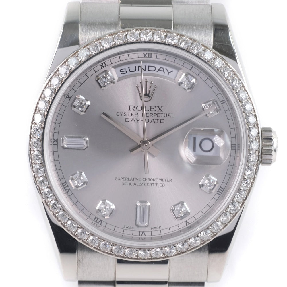 Rolex Day-Date P-Series 118346A Pt Platinum Men's Automatic Watch Made in Switzerland 2000 with Silver Dial (A-Rank Pre-owned) 118346A