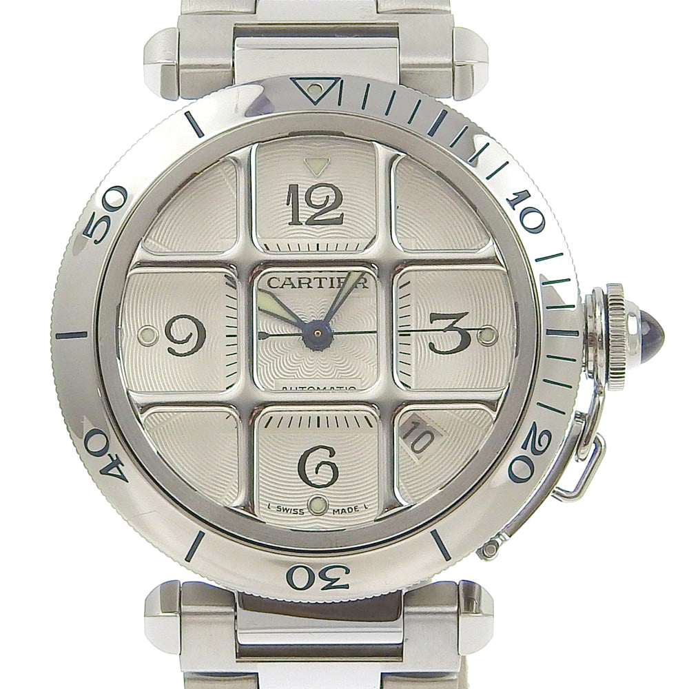 Cartier "Pasha Grid 38" Men's Wristwatch with Stainless Steel Casing and Silver Dial W31040H3