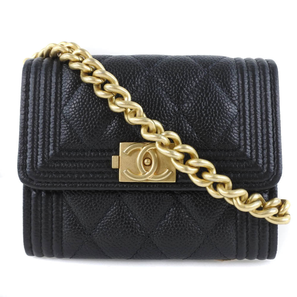CC Quilted Caviar Le Boy Card Holder on Chain AP2206