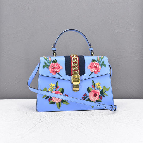 Leather Floral Embroidered Sylvie Bag