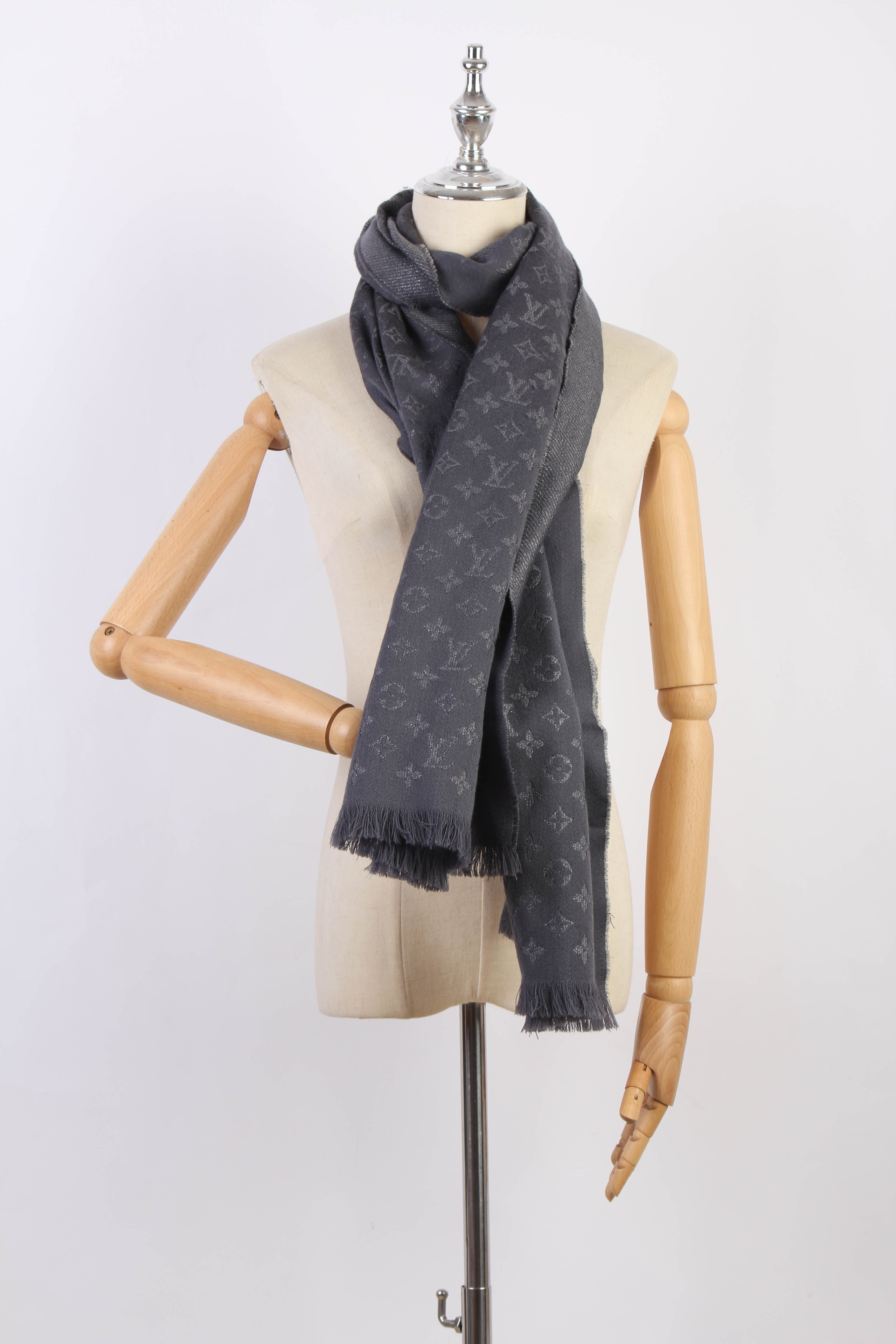 Monogram Denim Silk and Wool Scarf – LuxUness