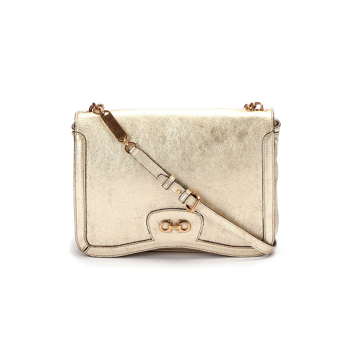 Metallic Leather Gancini Shoulder Bag