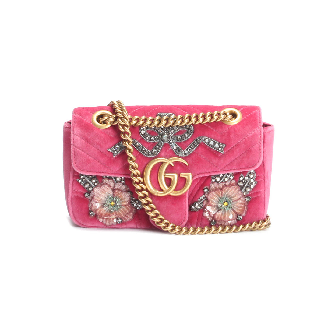 GG Marmont Embroidered Velvet Crossbody Bag