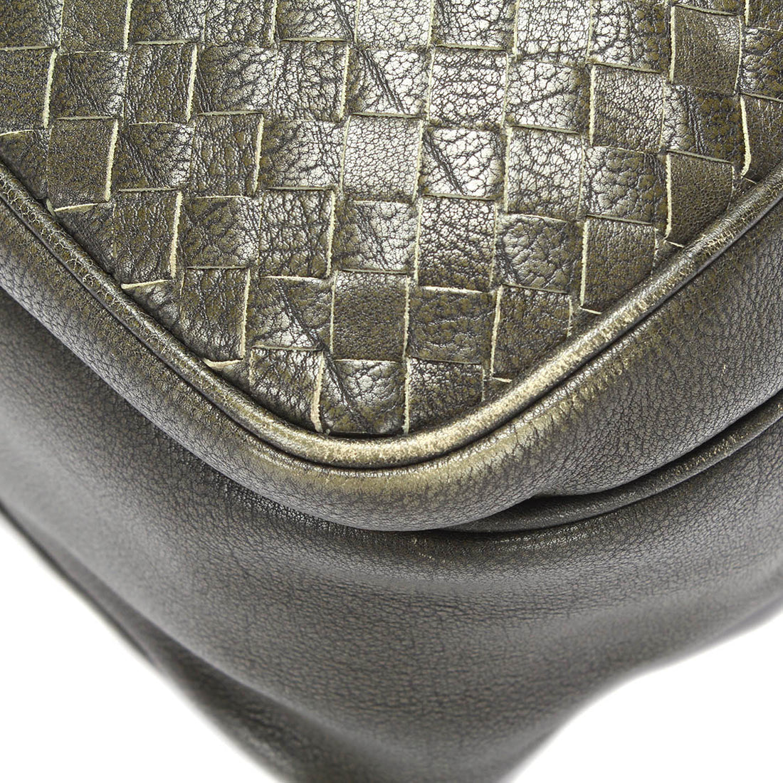 Intrecciato-Trimmed Leather Shoulder Bag