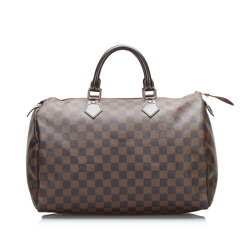 Authentic Louis Vuitton Speedy 35 Damier Ebene Canvas Brown Handbag Style  N41363