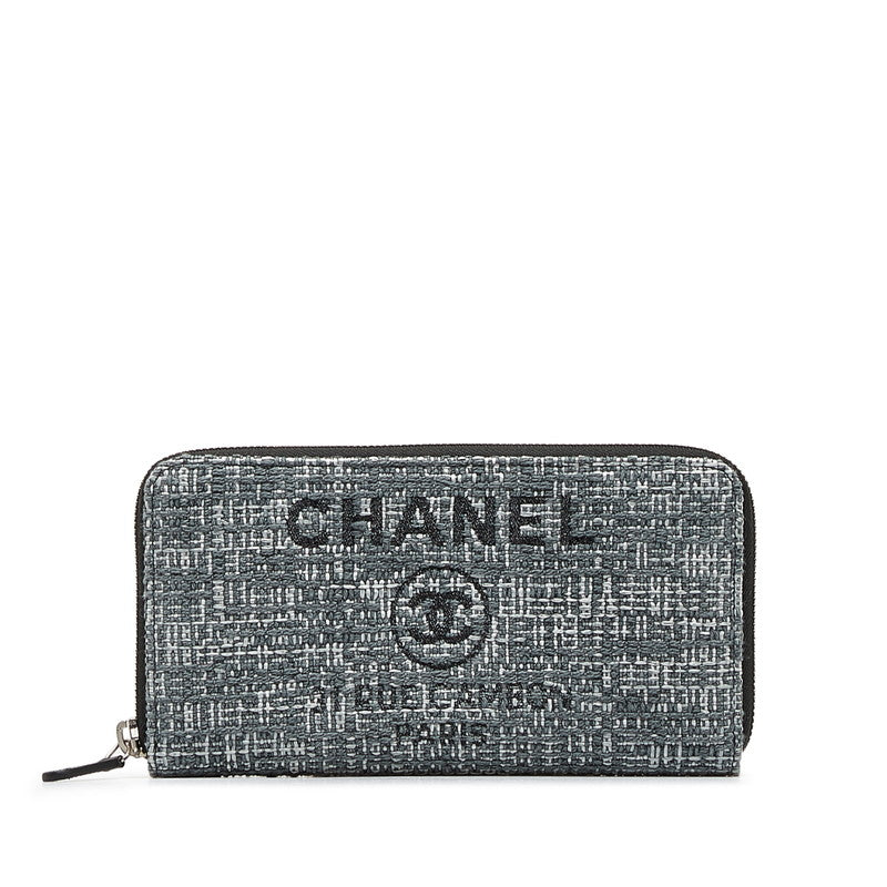 Chanel Tweed Deauville Zip Around Wallet Canvas Long Wallet in Excellent condition