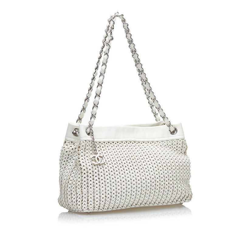 CC Woven Leather Chain Tote Bag