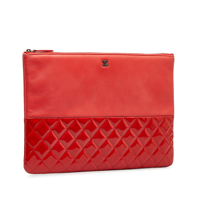 Quilted Patent Leather Zip Clutch