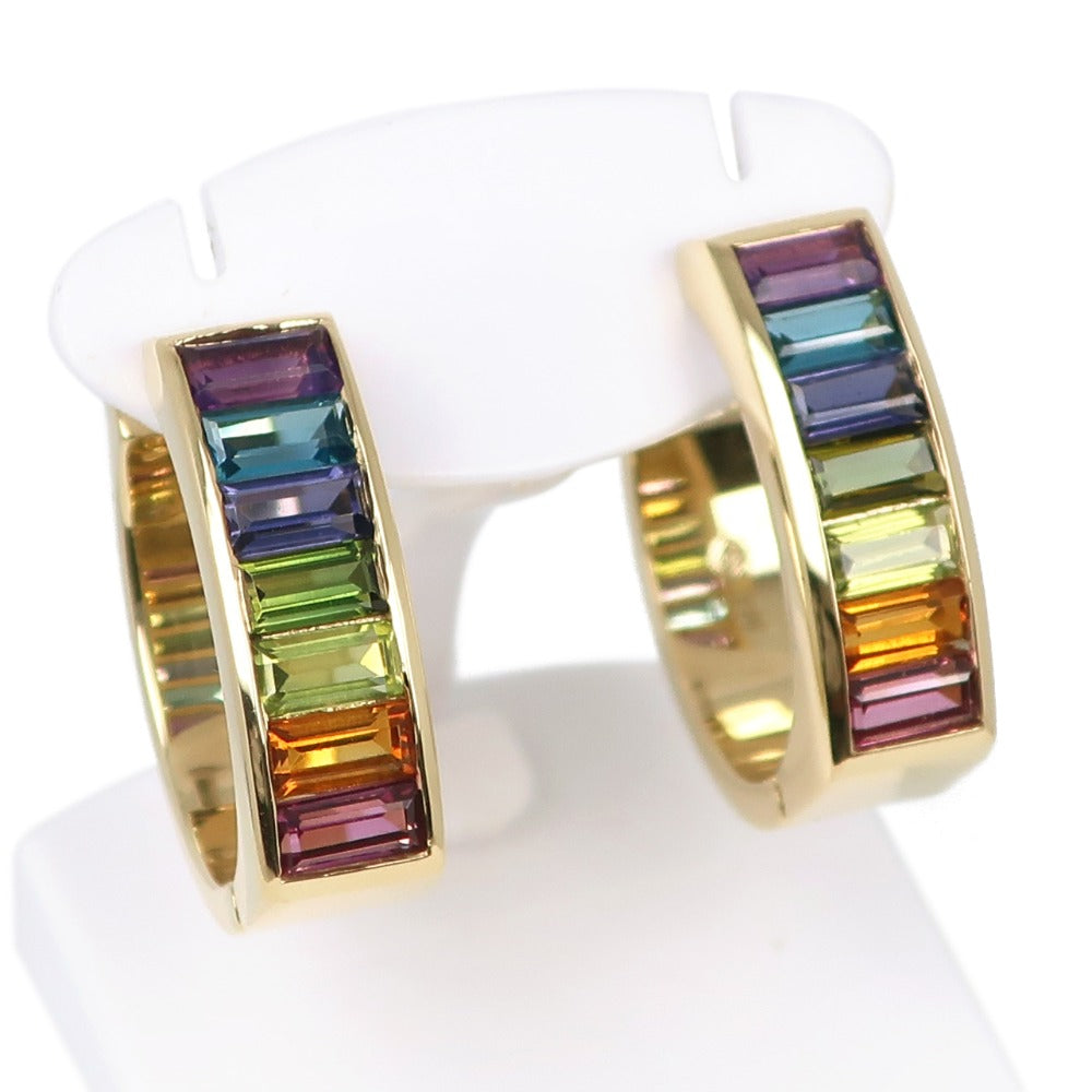 Rainbow Hoop Earrings with Multi-Colored Stones in K18 Yellow Gold For Women [Pre-owned, A-Rank]