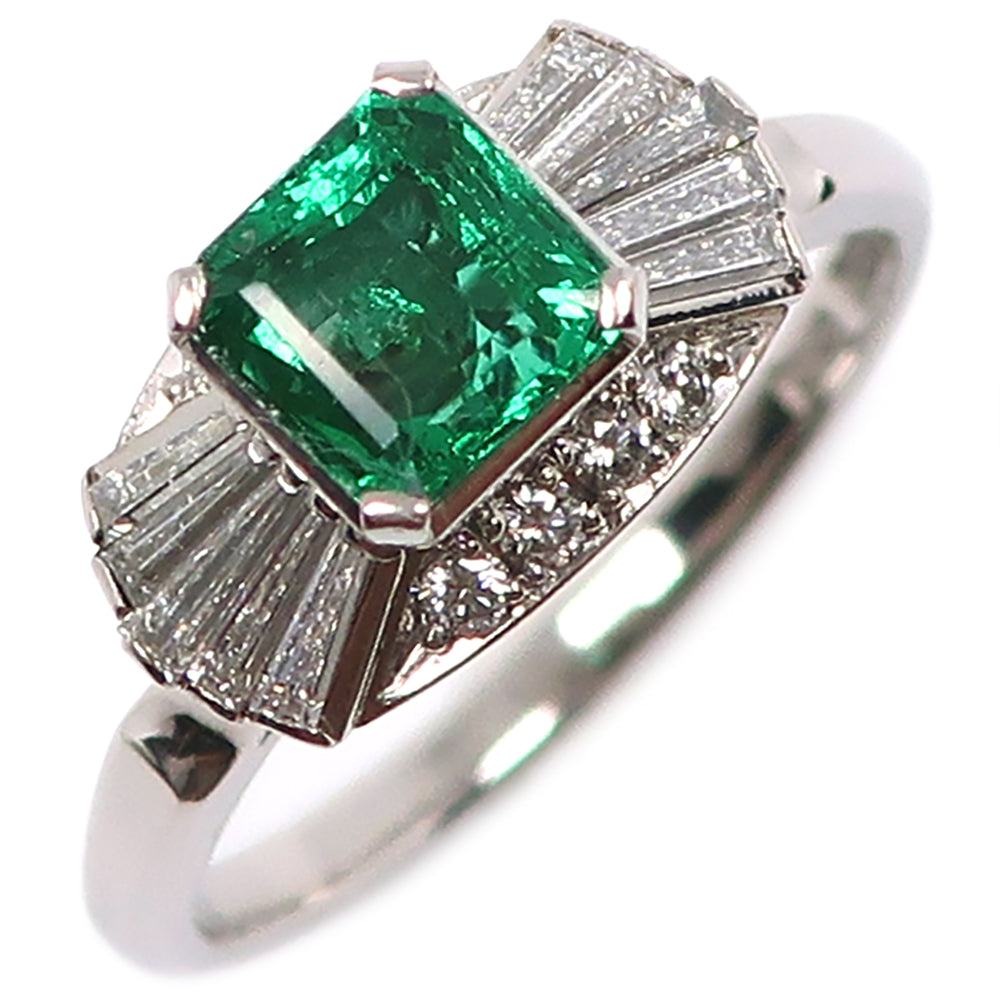 Ring Size 10.5, Pt900 Platinum with Emerald and Diamond 0.41 [Pre-owned, A Rank]