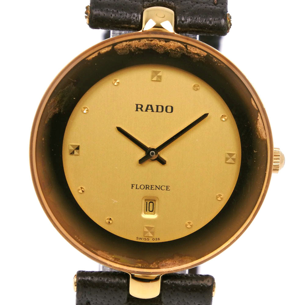 Rado Florence 160.3677.2 Men's Wristwatch - Gold Plated x Leather, Swiss-Made, Brown, Quartz, Analog Display, Gold Dial [Used, B-Rank] 160.3677.2