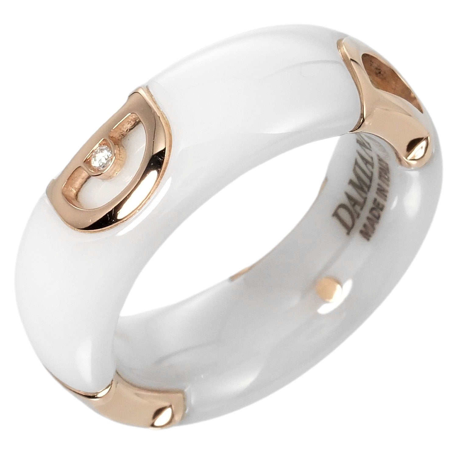 Damiani D.Icon Size 9 Ring with 6.89g Weight, K18 Pink Gold, 1P Diamond & White Ceramic, Pre-Owned Grade A+