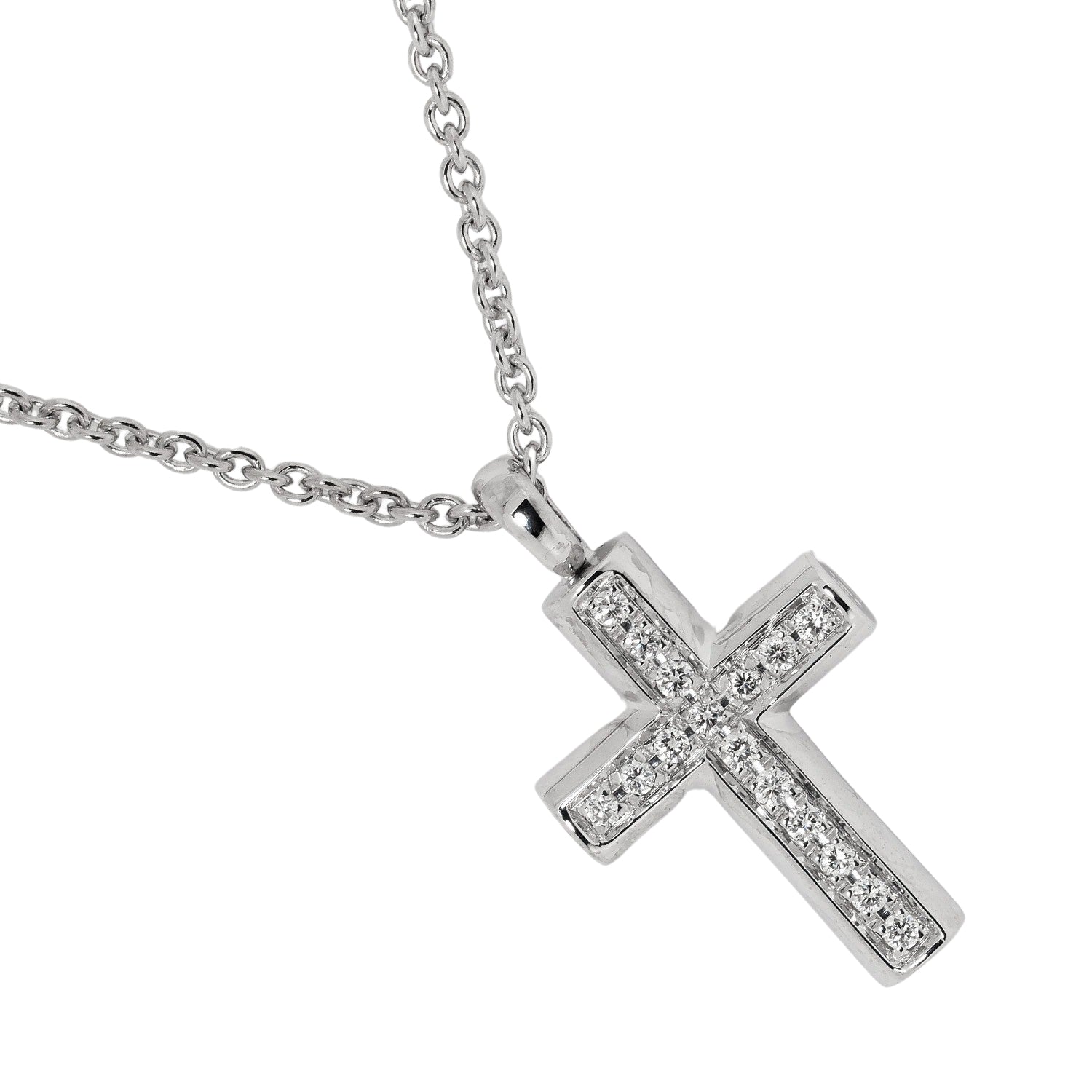 BVLGARI Latin Cross Necklace, 9.53g, K18 White Gold with Diamond Accents
