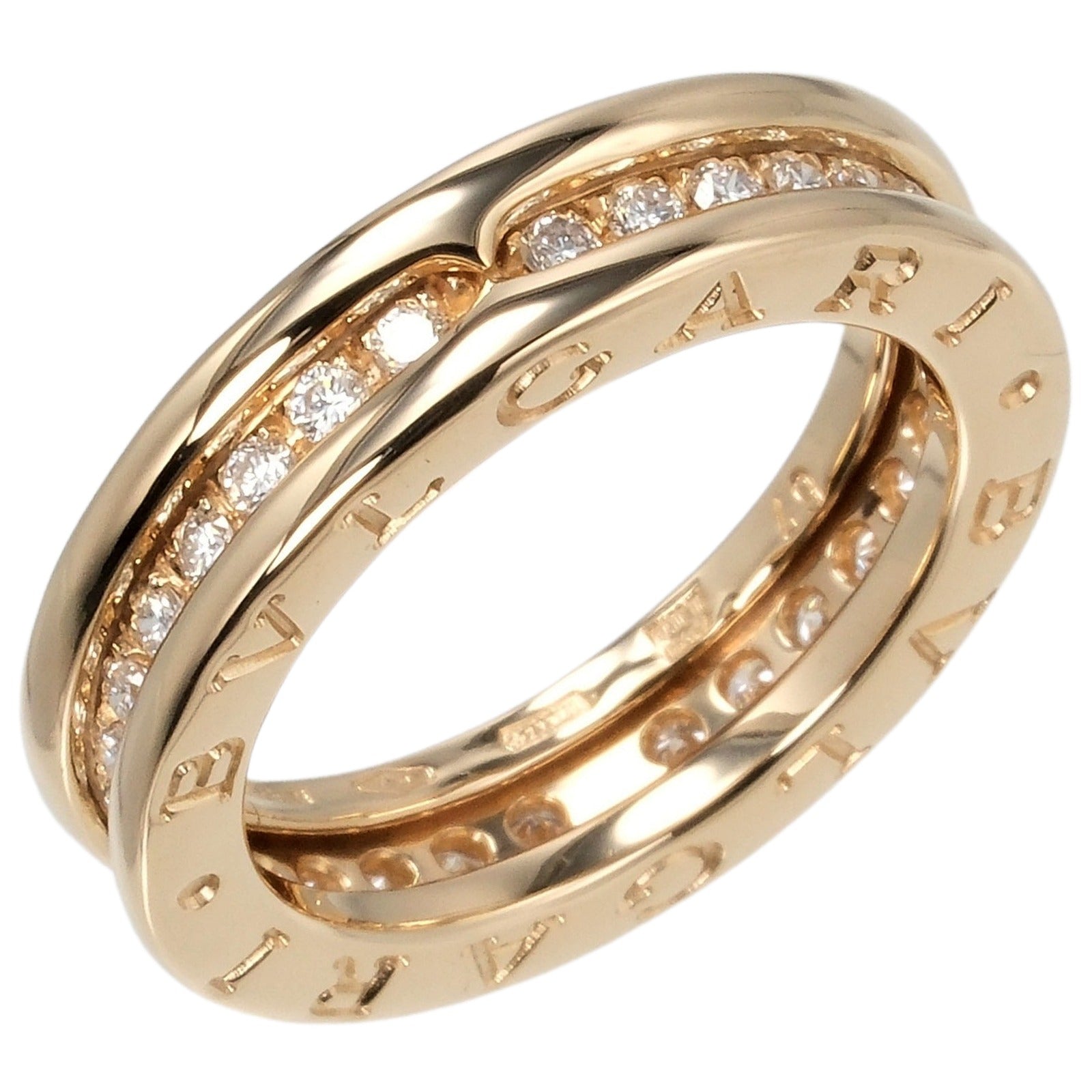 BVLGARI B.ZERO1 XS Single Band Ring, Size 8.5, 6.8g, K18 Yellow Gold with Full Diamonds B.ZERO1