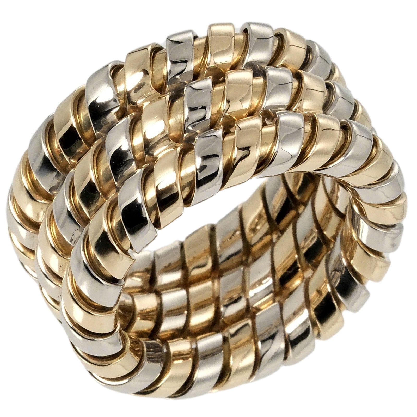 [LuxUness]  Bulgari BVLGARI Tubogas Triple-band Ring, Size 9, K18 Yellow and White Gold, 14.53g - A+ Preloved Metal Ring in Excellent condition