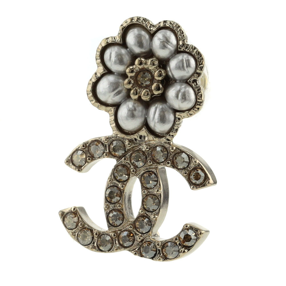 Faux Pearl Flower CC Logo Earrings
