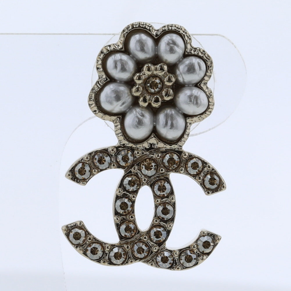 Faux Pearl Flower CC Logo Earrings