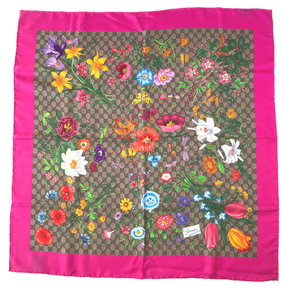 GG Flora print silk scarf in pink