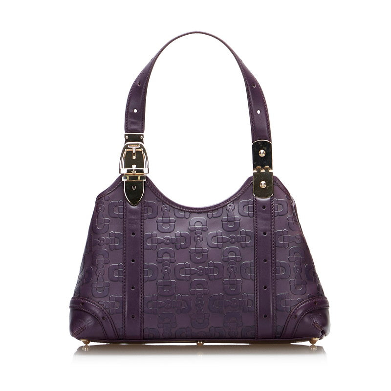 Women's GUCCI Purple Leather Horsebit Logo Embossed Tote Bag