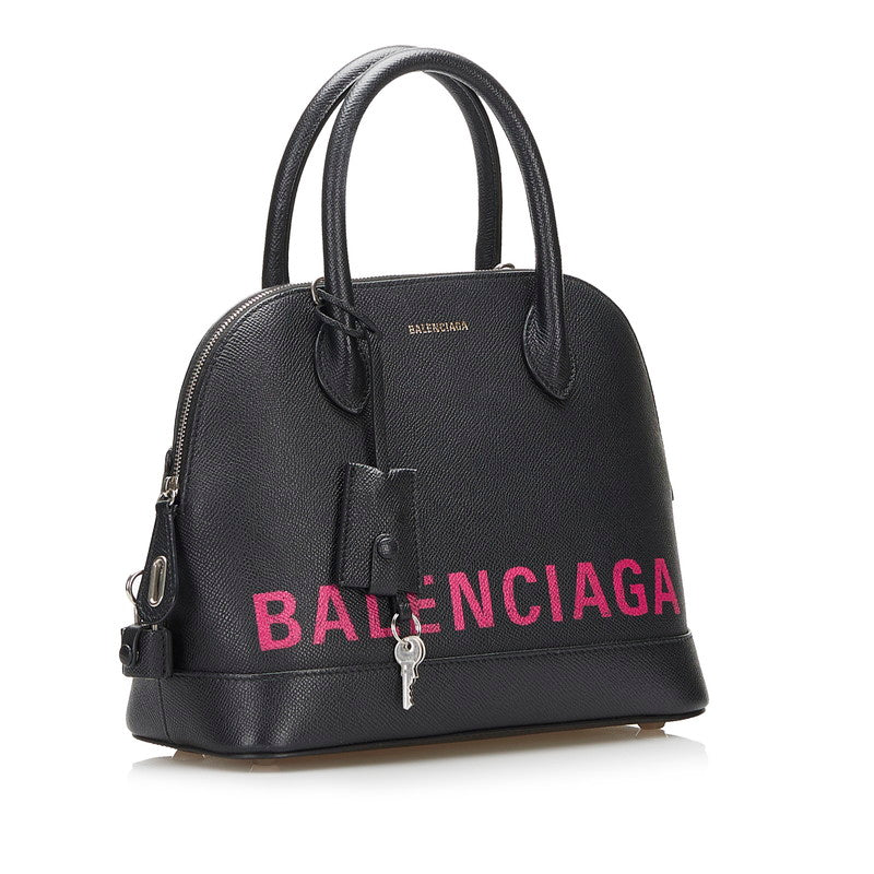 Auth BALENCIAGA Ville Top Handle S 518873 Black Leather Handbag