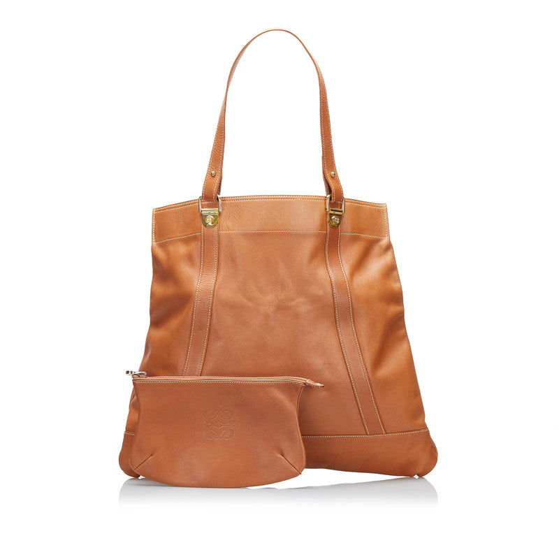 Leather Tote Bag with Pouch