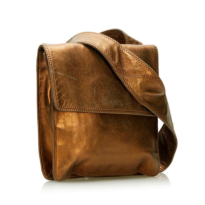 Metallic Leather Flap Crossbody Bag