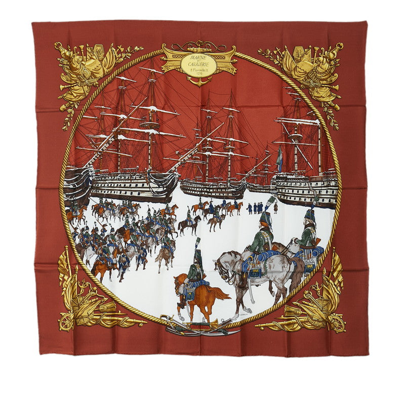 Hermes Carre 90 Marine et Cavalerie 2 Silk Scarf Canvas Scarf in Excellent condition