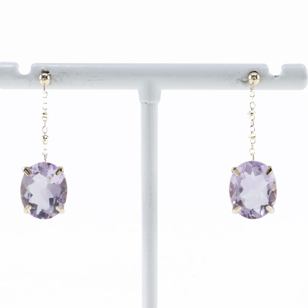 Swing Earrings with K10 Yellow Gold & Aquamarine in Purple for Women, Pre-Owned Grade A