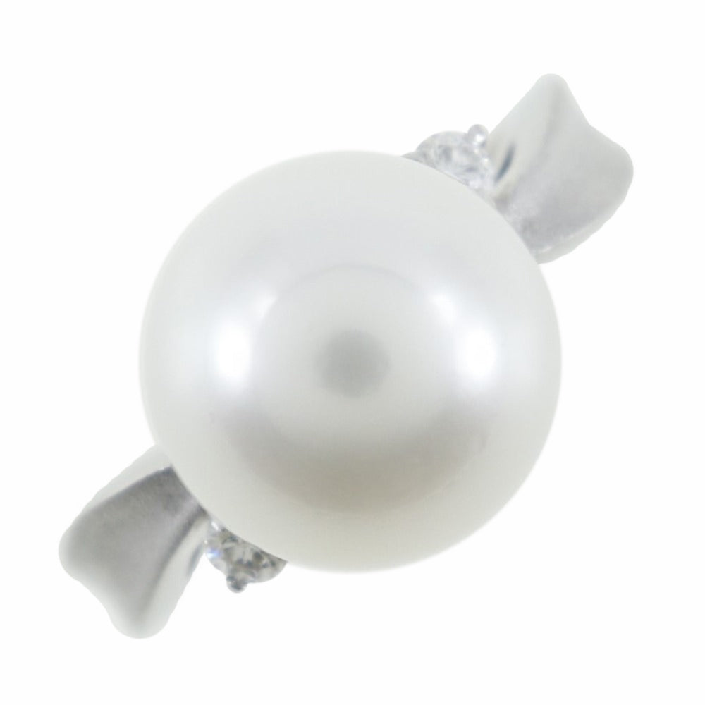 Pearl Ring Size 12, Pearl & Diamond (Carat 0.11) set in Pt900 Platinum, Diameter 11.5mm, Pre-owned, A-Rank