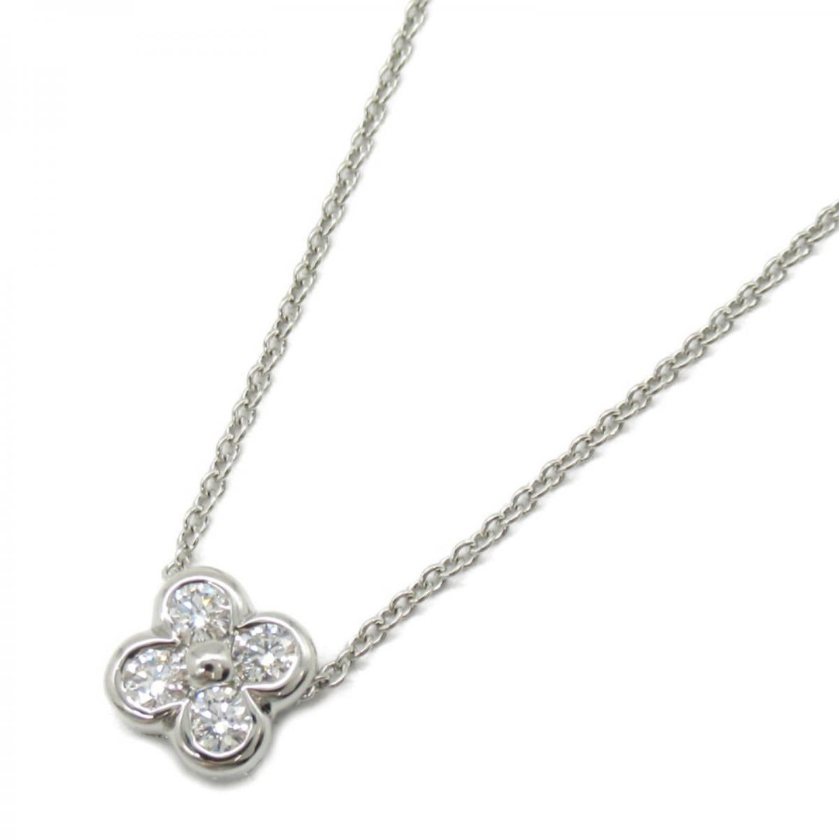 Platinum and Diamond Flower Pendant Necklace