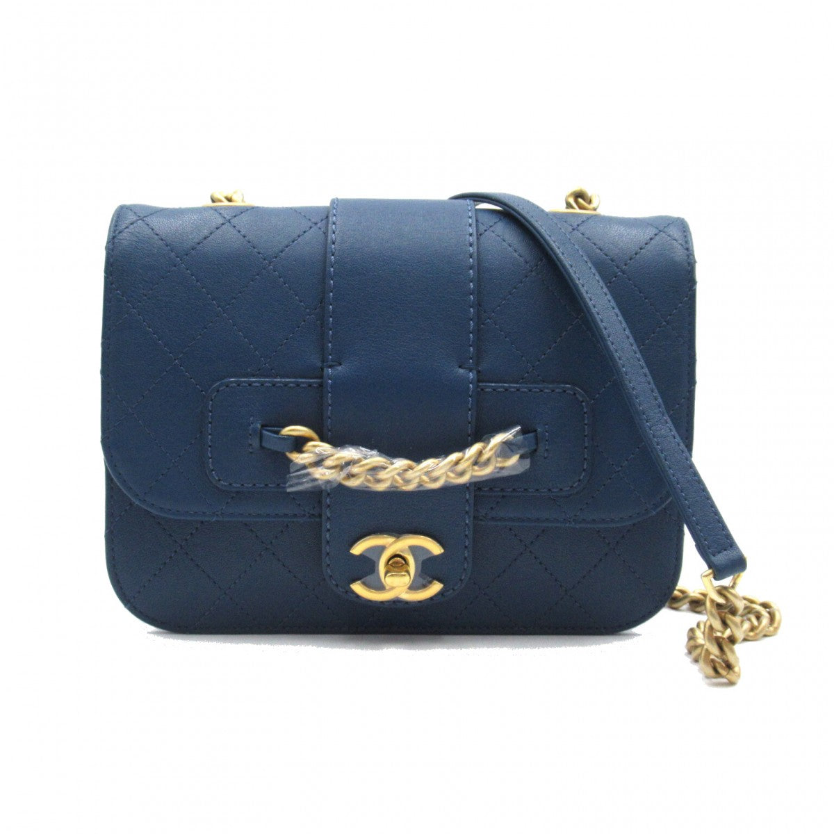 CC Quilted Leather Front Chain Flap Bag