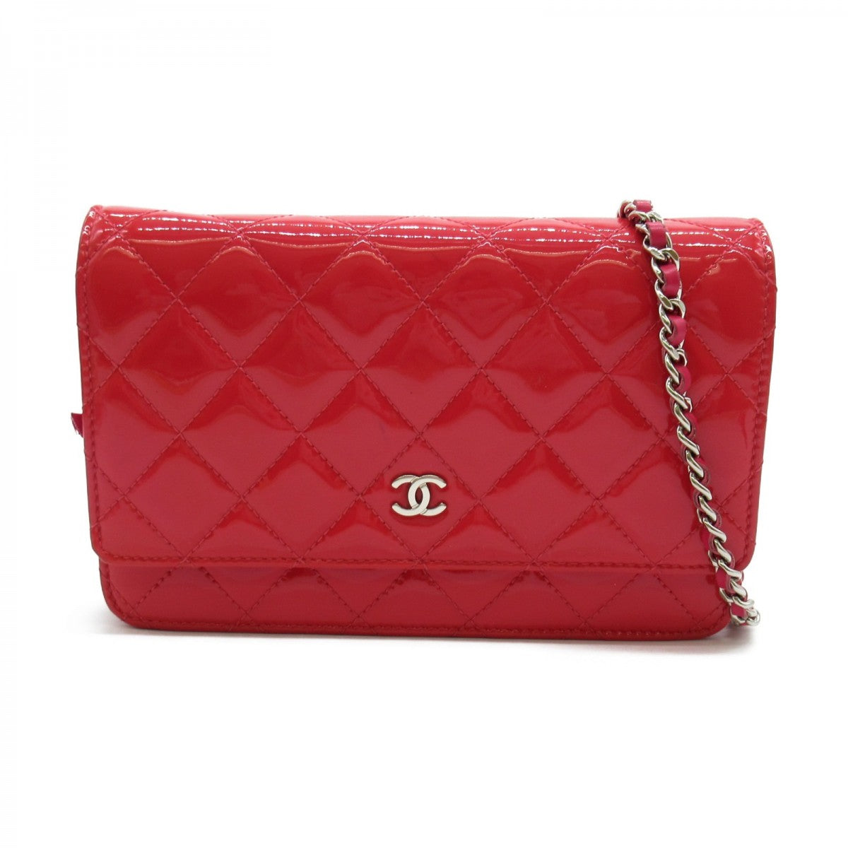 CC Quilted Patent Leather Wallet on Chain