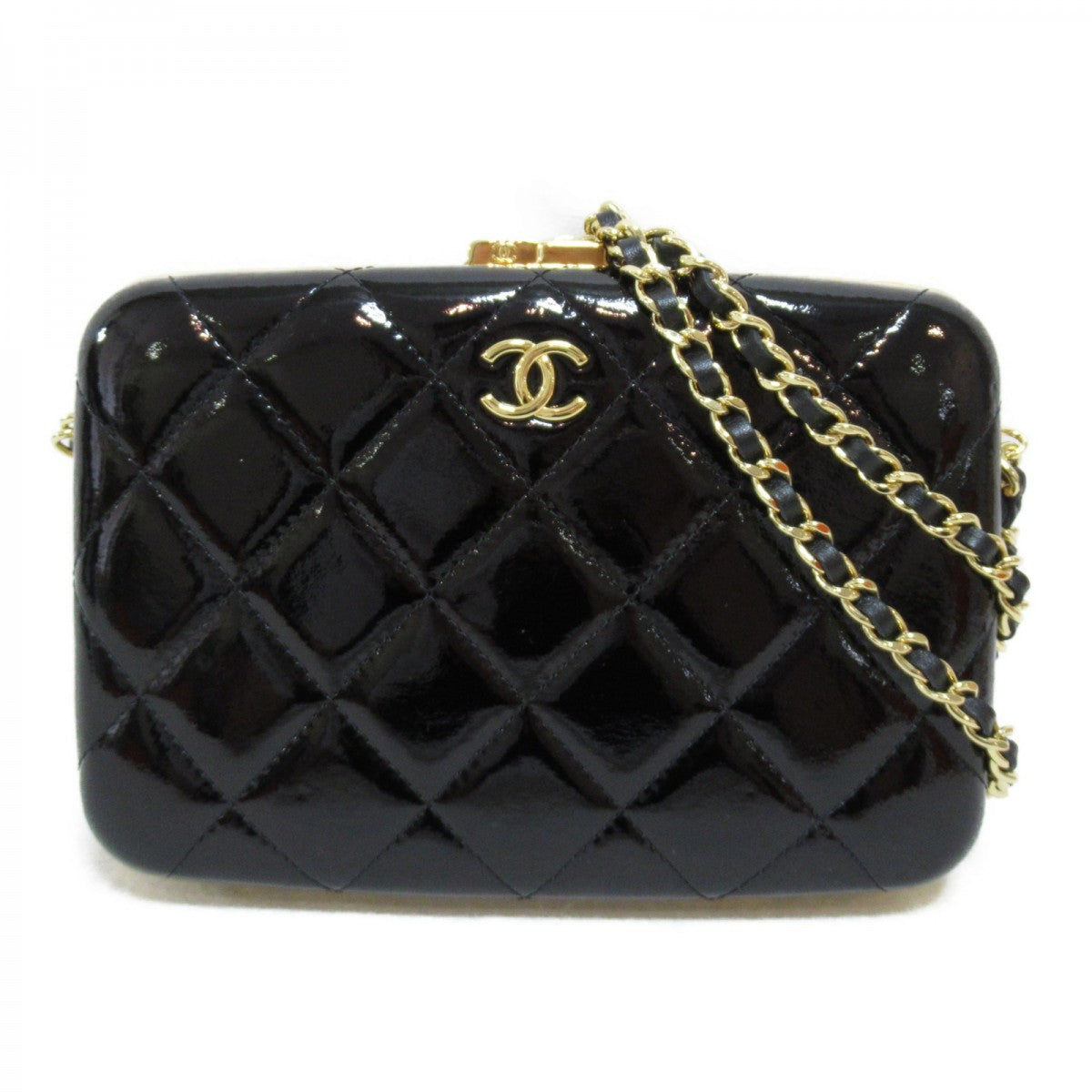 Quilted Patent Leather Box Clutch on Chain