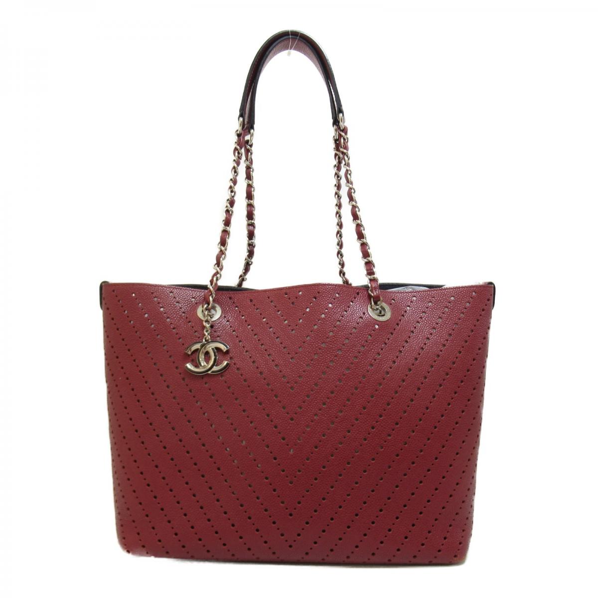 Perforated Chevron Leather Tote Bag