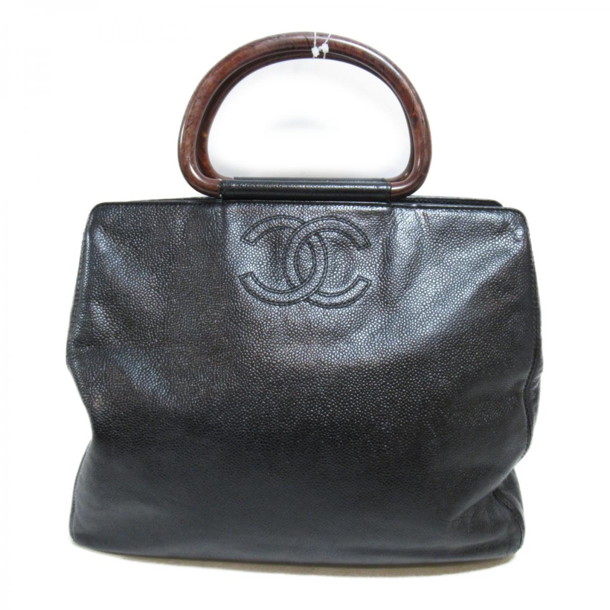 CC Caviar Wood Handle Handbag