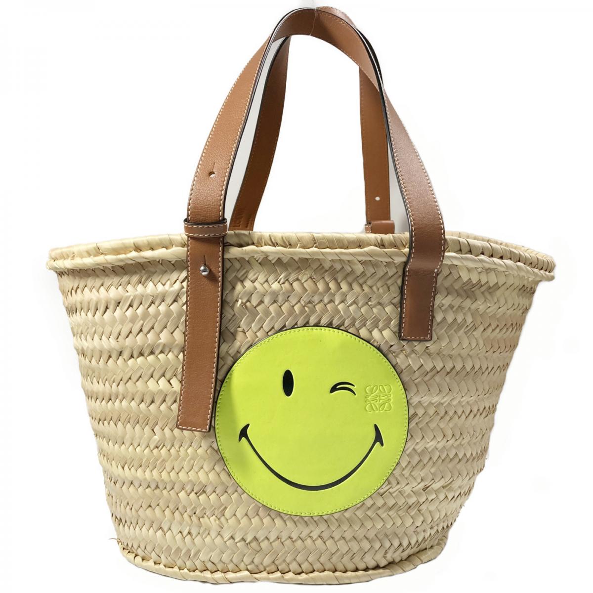 Smiley Raffia Basket Bag