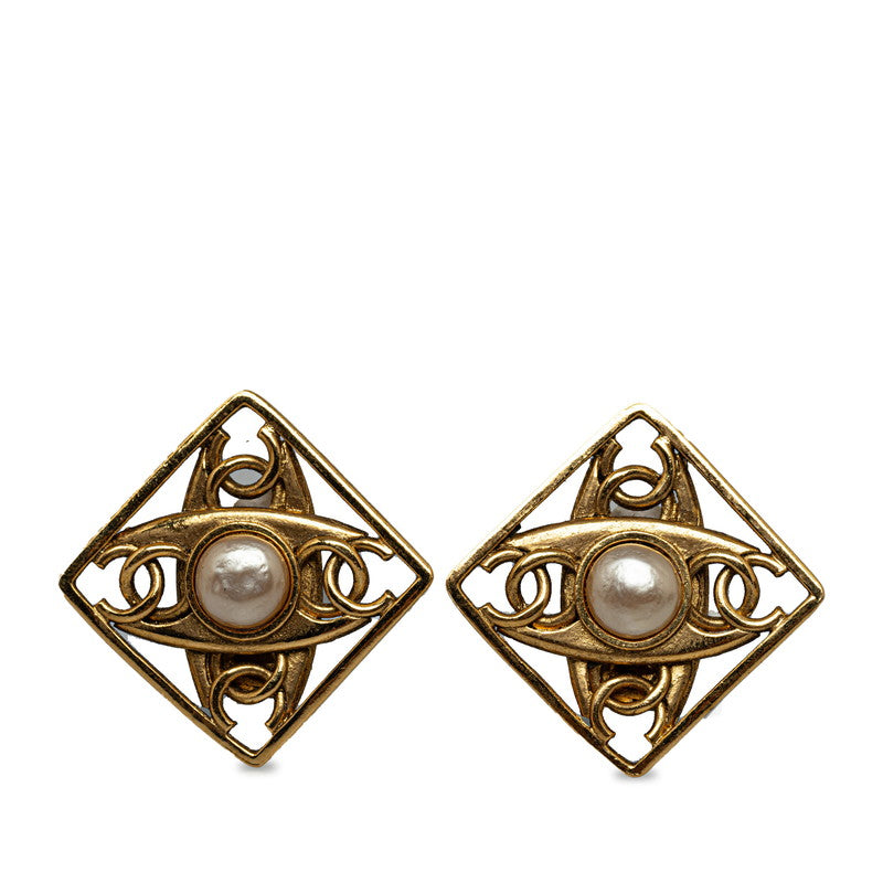 CC Square Pearl Clip On Earrings