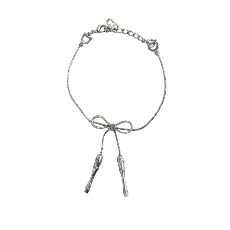 Dior Silver Metal Rope Skipping Ribbon Motif Bracelet for Ladies [Used]