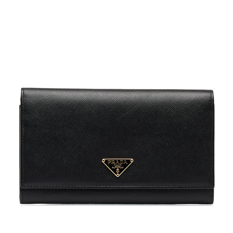 Prada Saffiano Flap Continental Wallet  Leather Long Wallet 1M0608 in Excellent condition