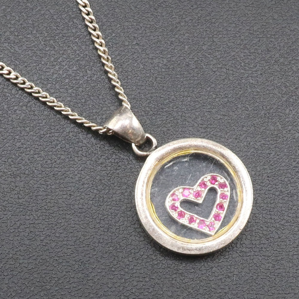 [LuxUness]  Heart Necklace Pendant with Colored Stones, Made of Silver 925 for Ladies (Pre-owned) Metal Necklace in Fair condition