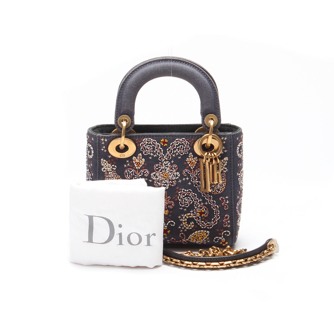 Cruise 2018 Mini Embroidered Denim Lady Dior Bag with Chain