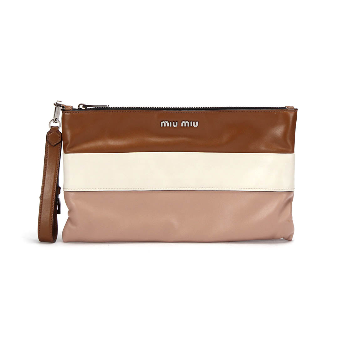 Tri-color Leather Zip Clutch Bag
