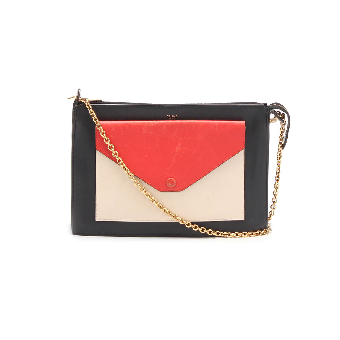 Tricolor Envelope Clutch with Chain