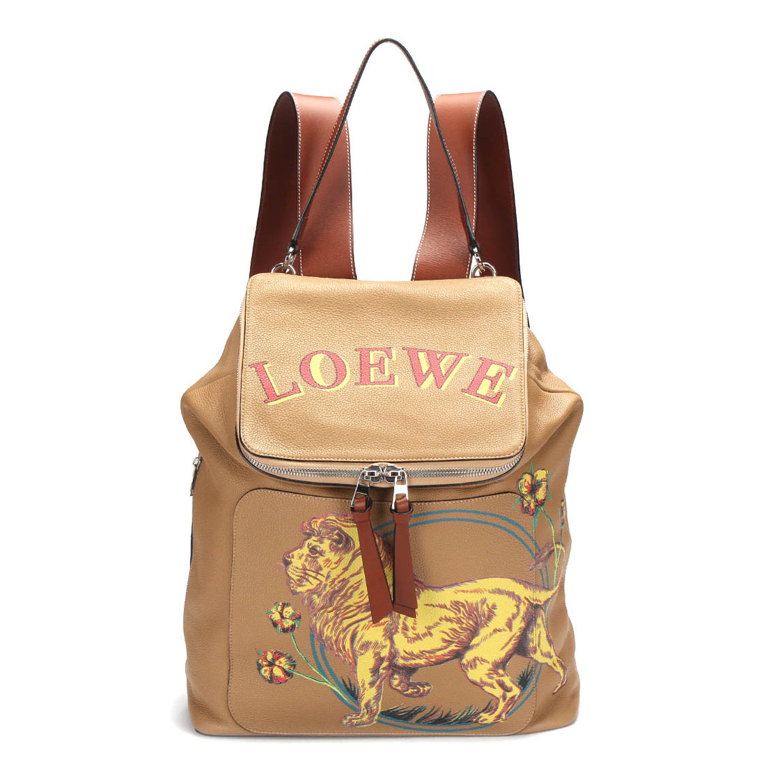 Lion Print Goya Leather Backpack