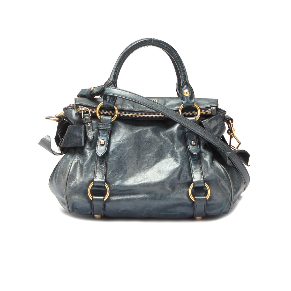 Miu Miu Vitello Lux Bow Satchel Leather Handbag in Good condition