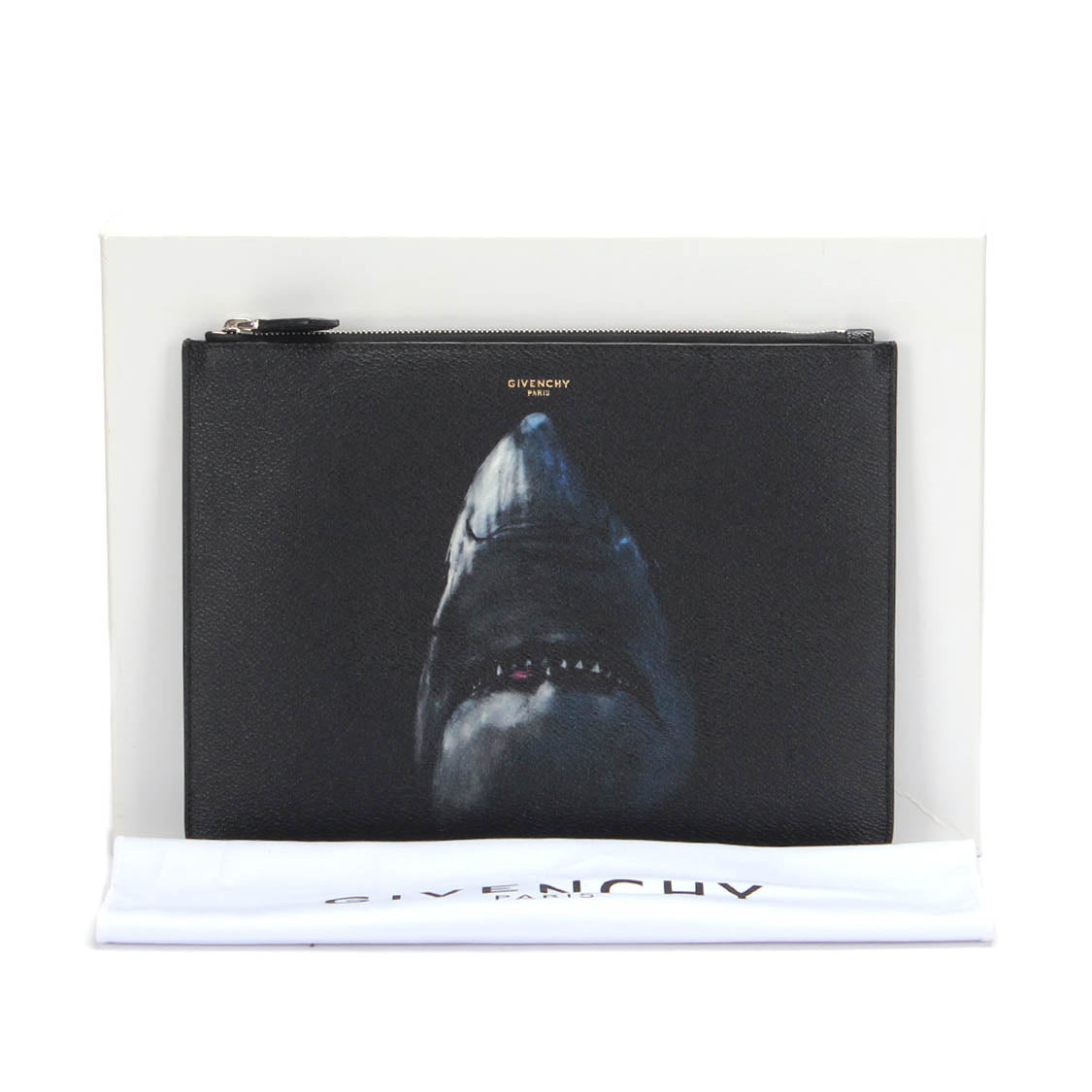 Shark Print Leather Clutch Bag